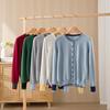 Early Autumn Women's Color Block Cashmere Cardigan - Round Neck, 9 Resin Buttons Sweater Coat
