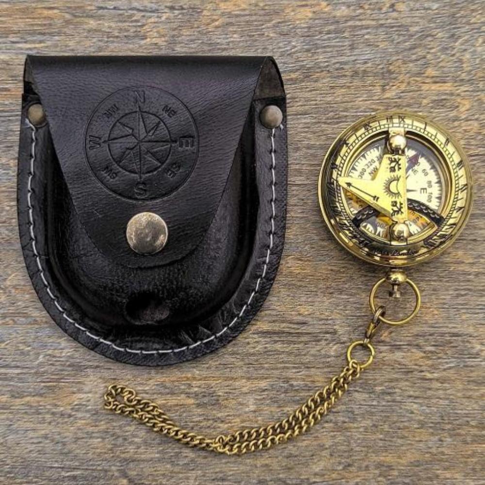

Латунный солнечный компас с кожаным футляром – 6,35 см, открывающийся нажатием, подарок ручной работы как