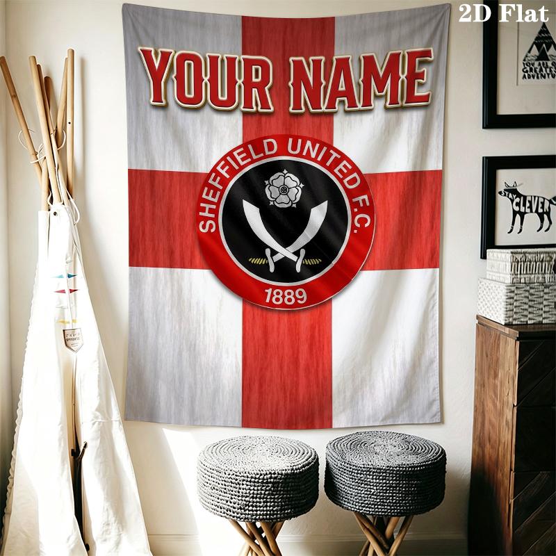 Custom Name Sheffield United FC Wall Tapestry Aesthetic Wall Hanging Printed Fabric Blanket Decorative Tapestries for Bedroom Living Room Home Decor