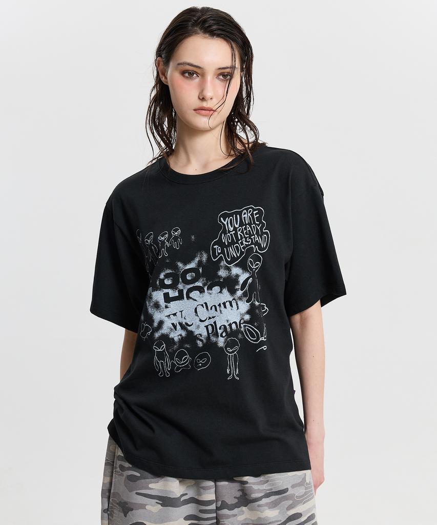 HOODHOOD Doodle Alien Short Sleeve T-Shirt Black