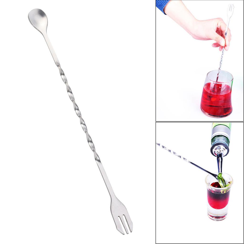 32Cm Stainless Steel Bar Spoon Mixing Fork Swizzle Stick for Cocktails Tea Drinks Easy to Clean Dishwasher Safe