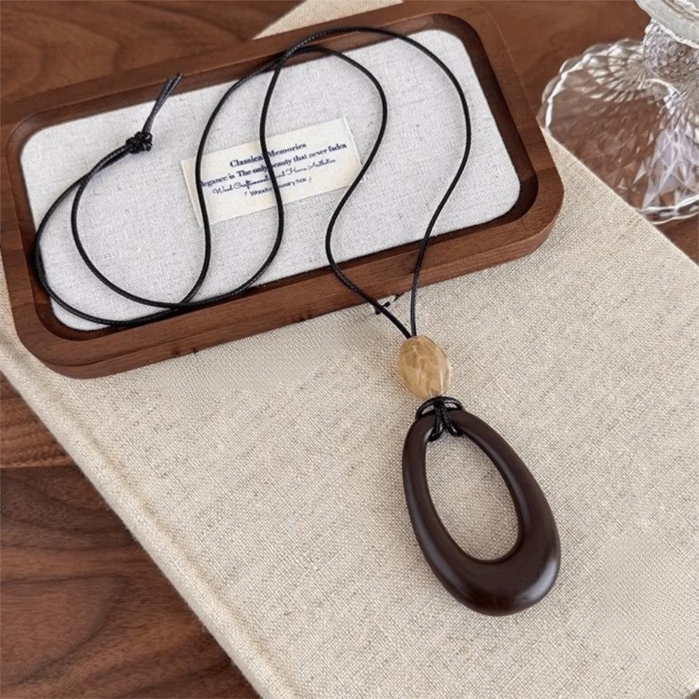 Adjustable Rope Wooden Sweater Chain Irregular Shape Long Chain Resin Necklace Daily