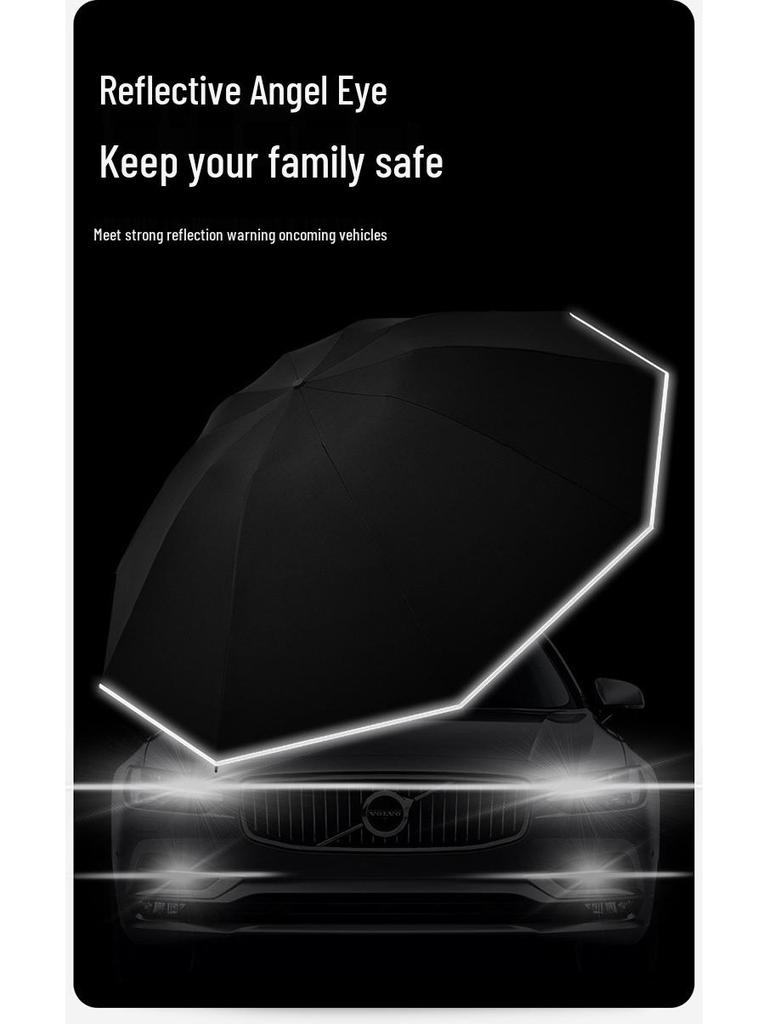 10-Rib Automatic Black Dual-Use Umbrella for Sun and Rain