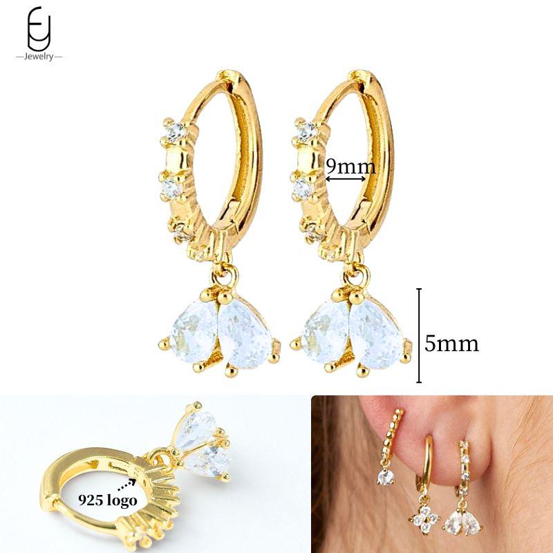 925 Silver Ear Needle White Crystal Gold Earrings for Women Luxury Water drop/Heart/Flower Pendant Earring Fine Jewelry