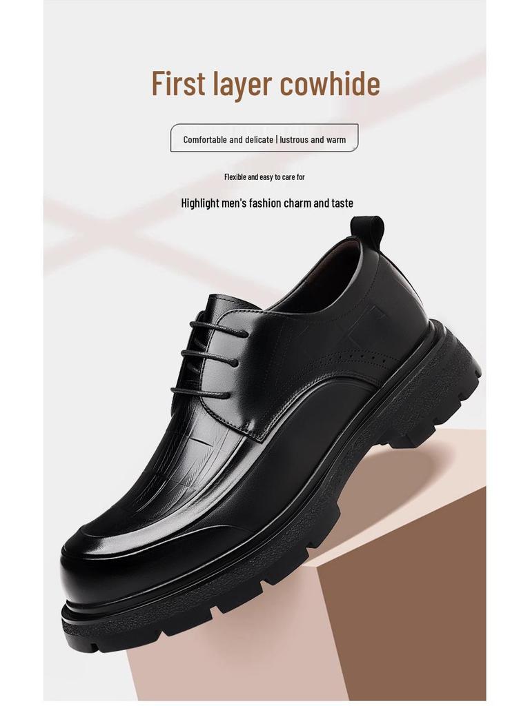 Men's Top Grain Cowhide Leather Formal Derby Shoes - Breathable, Thick Sole, Perfect for Business, Work, and Weddings