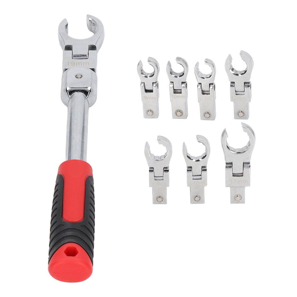 9Pcs Replaceable Wrench Set Flexible Head 180 degrees Rotating Torsion Wrench with Handle