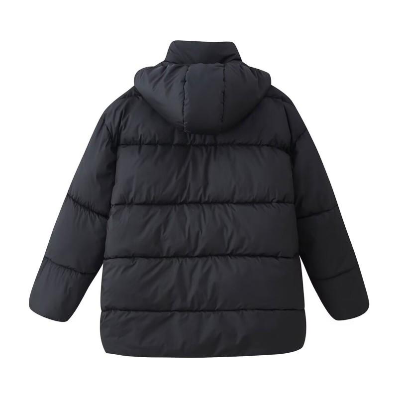 Vintage Loose Fit Cotton Padded Jacket Women Printed Round Neck Casual Coat