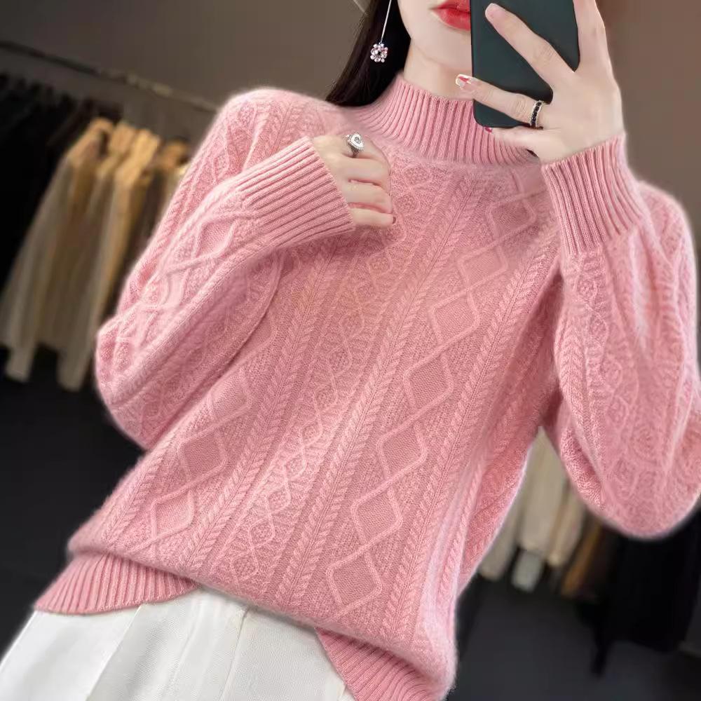 High Neck Pullover Sweater Women's Fall and Winter Loose Thickened Knit Sweater Short Bottoming Shirt