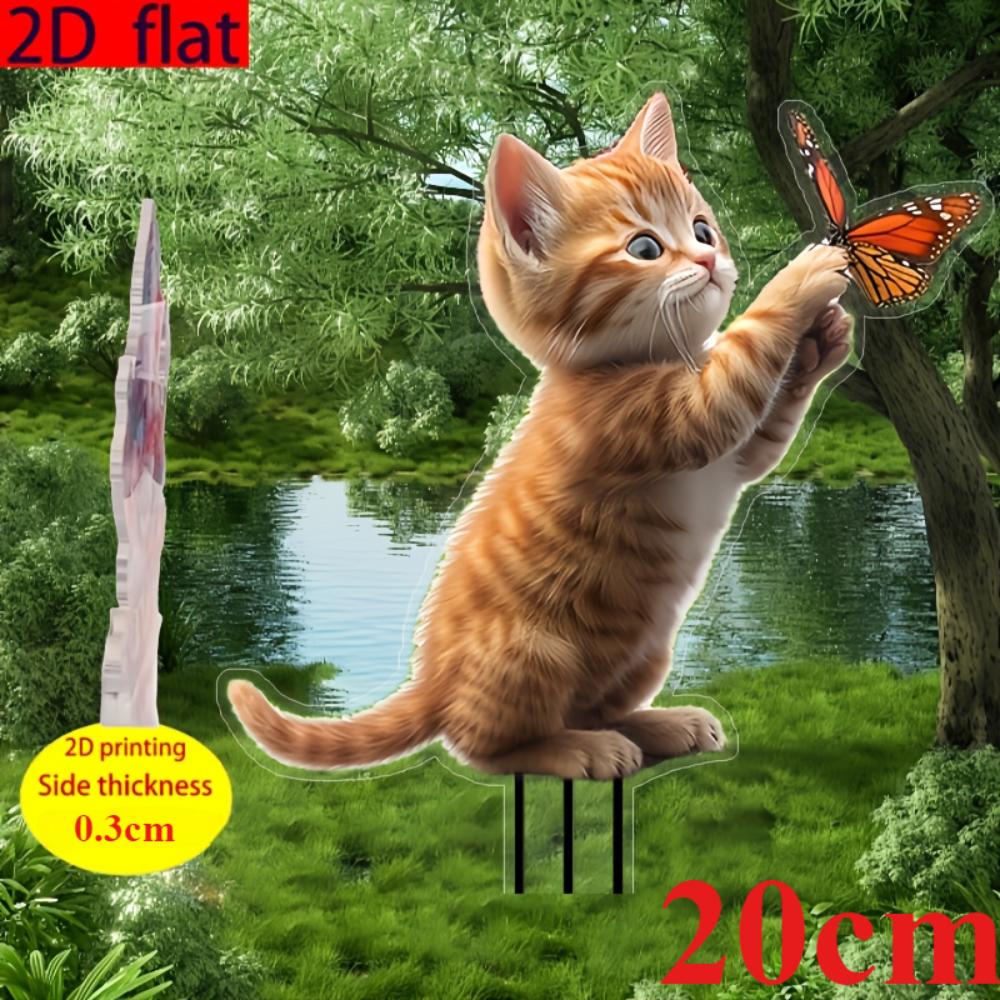 

Милый маленький котик с цветами, 2D плоский акрил, украшение, подходит для сада, горшечного растения, улицы, газона, Рождества, Хэллоуина 20cm