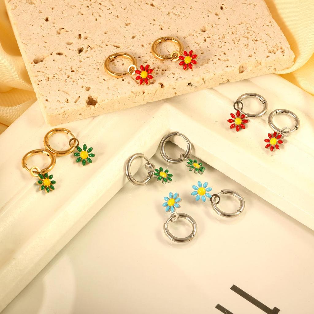 Cross-border European American Colorful Daisy Flower Stud Earrings - Simple Sweet Christmas Design