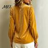 Autumn Shirt Fall Winter Women Velvet Shirt, Regular Fit Button Down Long Sleeve Office Work Top Top, Soft Solid Color Lapel Collar Blouse for