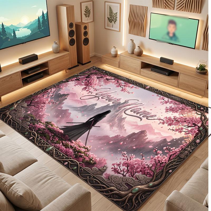 Floral Garden Theme Crystal Velvet Floor Rug Personalized Custom Name Text Warm Carpet Home Decoration