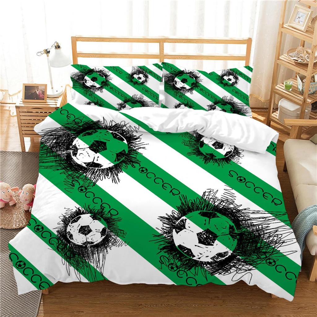3D Football Printing Bedding Quilt Cover Bed Suit 100% Polyester Bedroom Decor Microfiber Pillowcase Breathable Washable Warm
