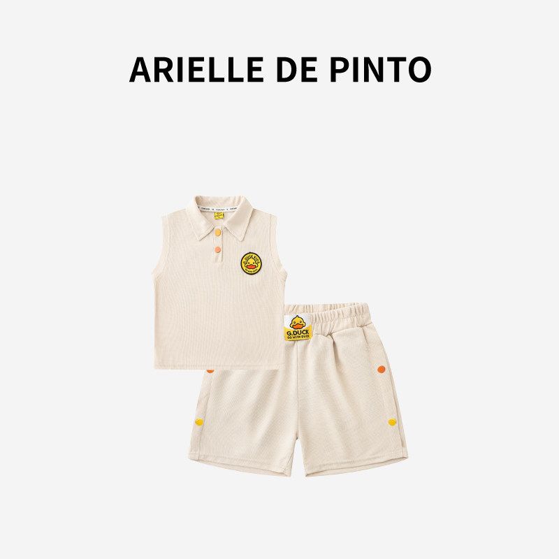 French Arielle De Pinto Boys Suit Summer New Style Sleeveless Polo Vest T-Shirt Two-Piece Set Brown Suit 150