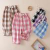 Koreanischer Stil Kinder karierte Baumwoll-Freizeithose - Frühling/Sommer atmungsaktiv locker geschnitten