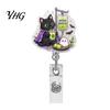 Id Card Holder Clip Halloween Retractable Badge Reel, Ghost Black Cat And Pumpkin Design, Work Accessories 360 Degree Rotating Acrylic ID for
