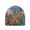 Warm Knit Brimless Skull Cap Elastic Graphic Knit Beanie Vintage Printed Beanie Hat  Outdoor Travel