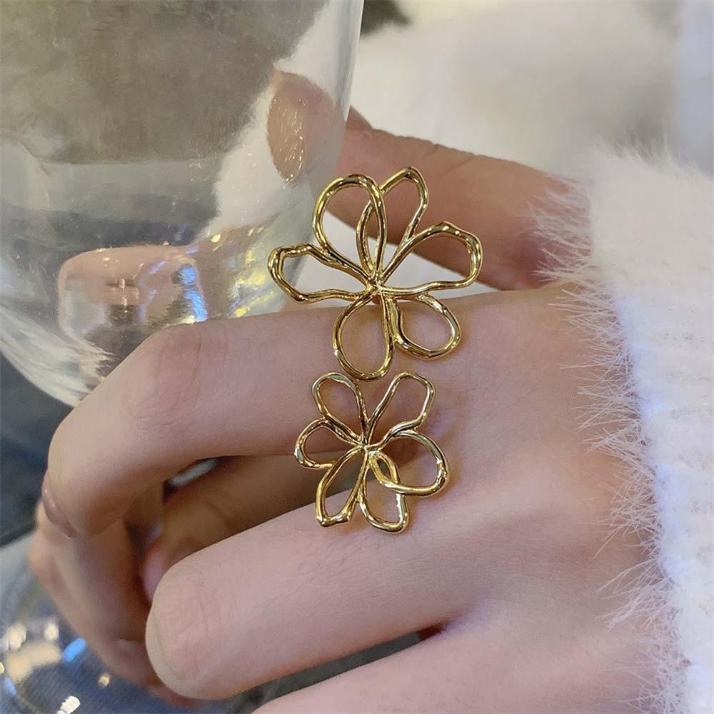 Exaggerated Silver Sunflower Finger Circle Irregular Open Hollow Out Ring  Banquet