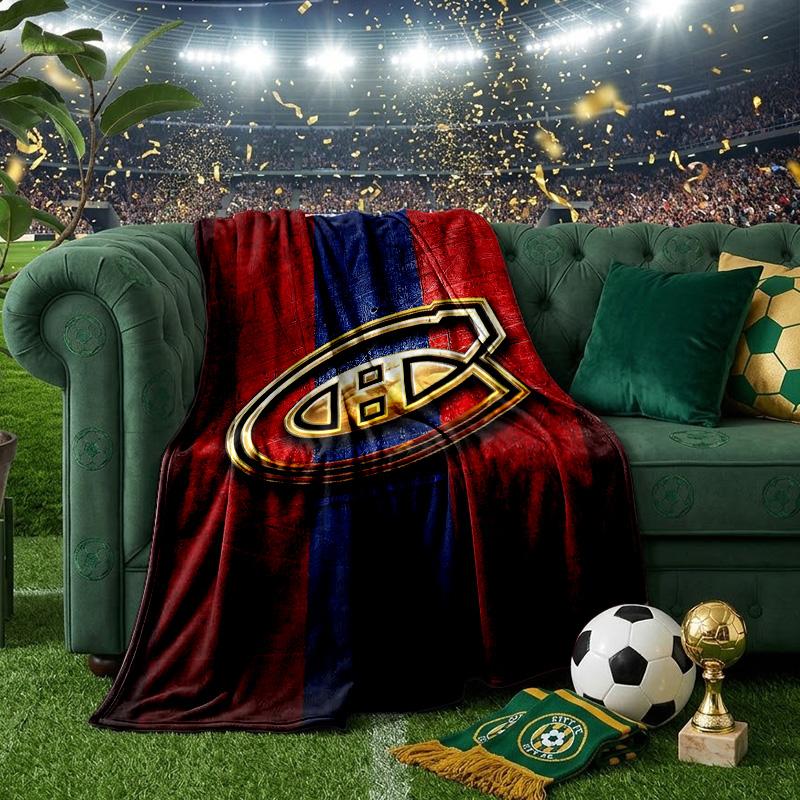 Canadiens Hockey Team Throws Blanket Flannel Blankets Plush for Couch Bed Gifts for Men Women Travel Picnic Blanket Christmas Fan Gifts