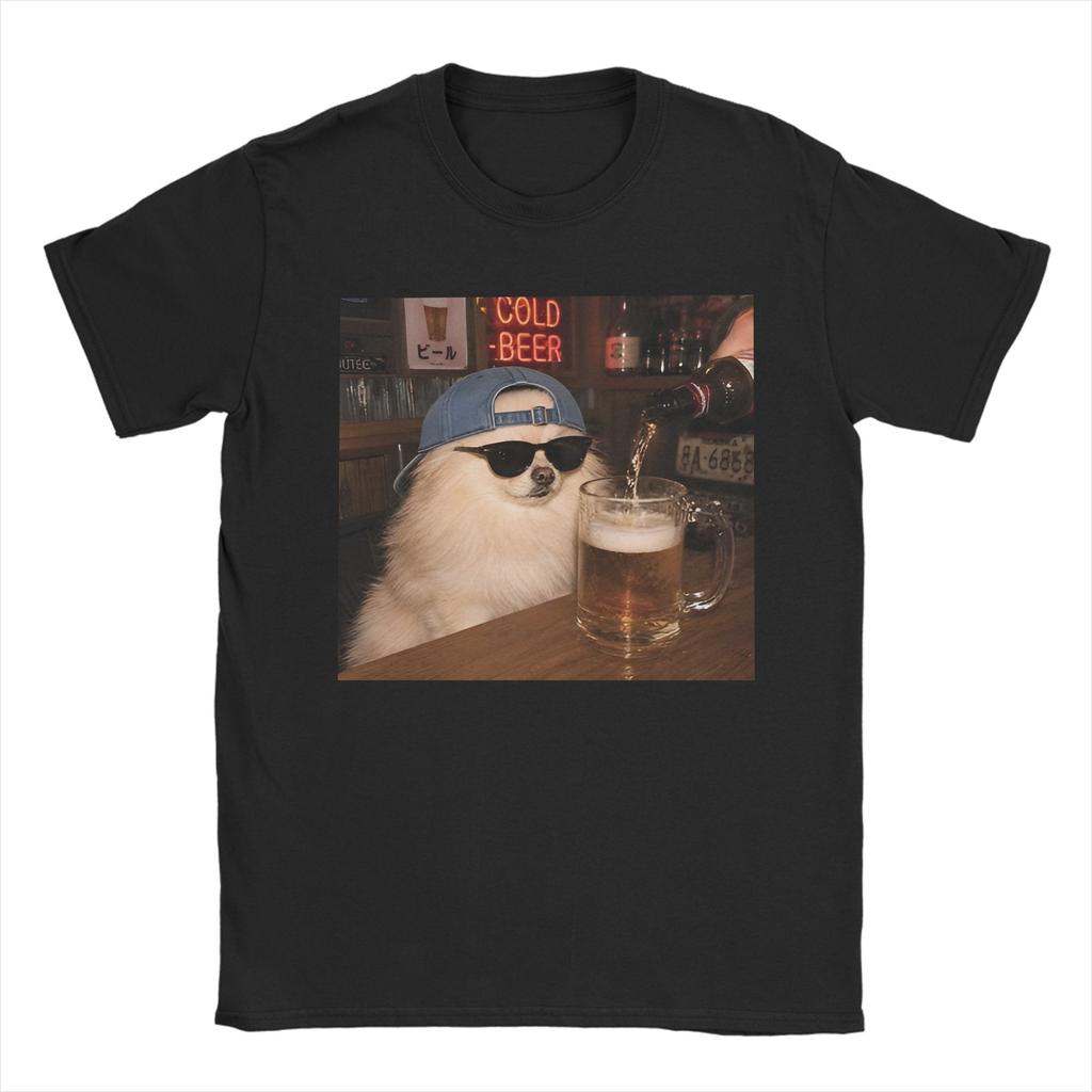 Unisex Unisex T-Shirt Lustiger Patriotischer Zwergspitz Hund Trinkt Bier Amerikanische Reine Baumwolle T-Shirts Rundhals Kleidung Große Größen