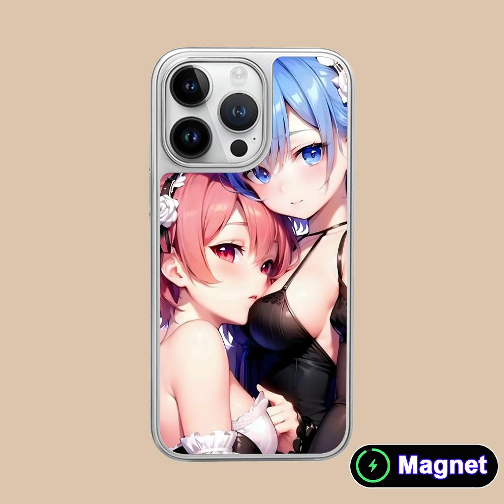 ReZero Rem Ram Silver Plating Magsafe Mobile Phone Case for iPhone 17 16 15 14 13 12 11 Air Pro Max Plus Colorful Cover