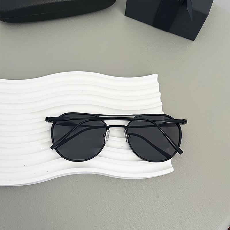 New Retro Oval Frame Glasses Metal Double Beam Pilot Sunglasses Men's High-end Driving Sun Protection Sunglasses