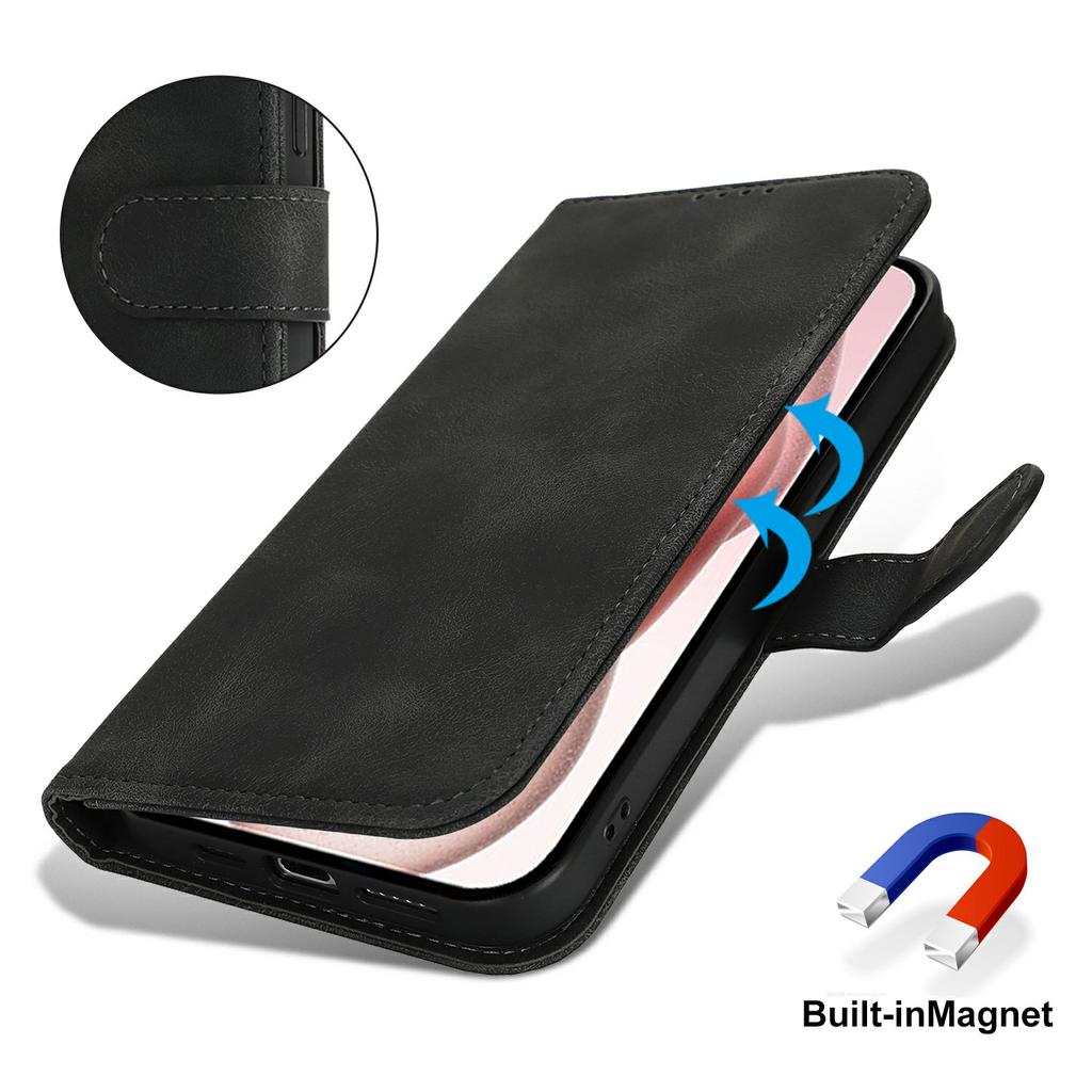 For iPhone 15 Plus/14 Plus Wallet Case Double Folded Edge Skin Touch PU Leather Flip Phone Cover