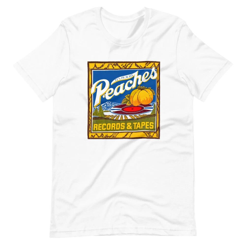 

Peaches Records & Tapes Vintage Style White Tee Shirt Short-Sleeve 100% Cotton T-shirt Mens Tees Top L
