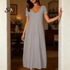 Breathable Summer Dress Long Nightgown for Women Short Sleeve Crew Neck Lounge Relaxed Fit Night Casual A-Line T Shirt Comfortable