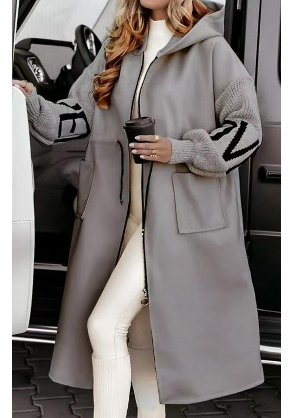 2024 Herfst/Winter Casual Damesjas met Capuchon, Lang, Gedeeld - Europese/Amerikaanse Mode