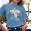 Boho Cow Skull T-shirt: Muted Floral Southwest Graphic Tee