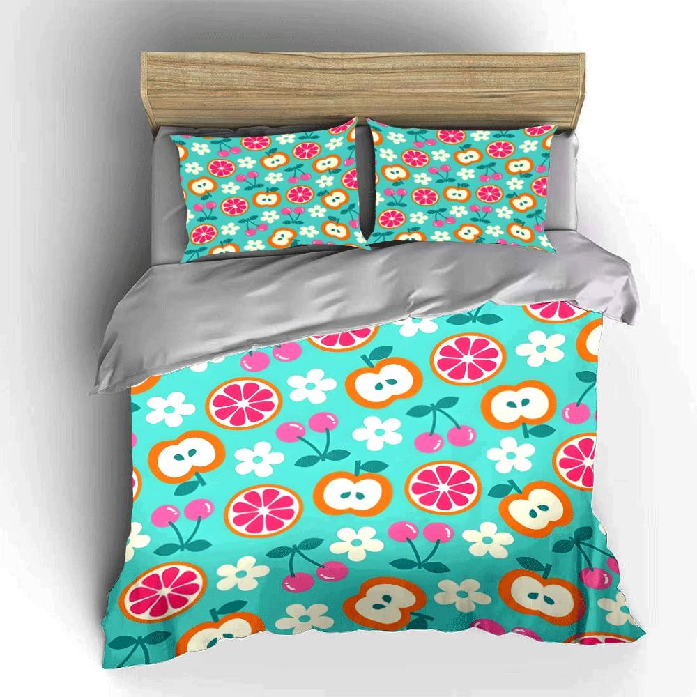 Fruit-Themed Patterned Three-Piece Set Exquisite Three-piece Bedding Set Gift for Kids and Adults