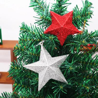 6PCS Pentagram Christmas Hanging Pendant Silver Gold Glitter Star Xmas Tree Ornament Festive Wedding Party Home Decoration