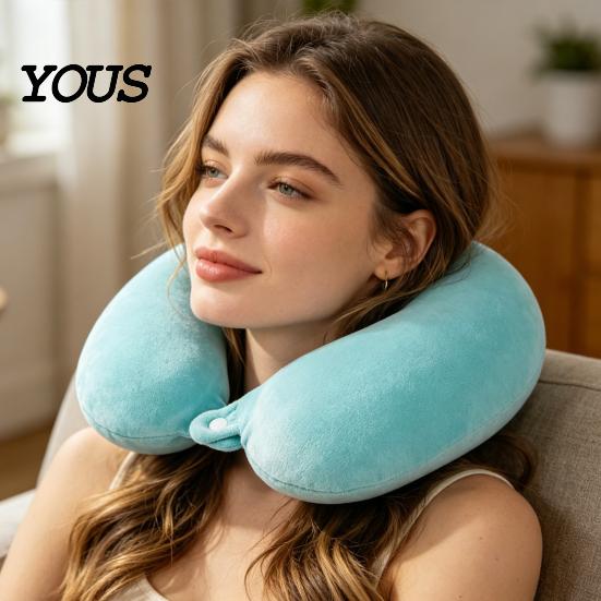 Memory Foam Cushion Travel Neck Pillow, U Shaped Headrest for Airplane Removable Velvet Pillow Cover Car, Soft Support Office Nap, Washable