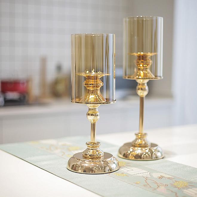 Dropship Luxury Metal Glass Candlesticks Gold Candle Holders Wedding Centerpieces Table Decoration Candelabra Home Ornaments