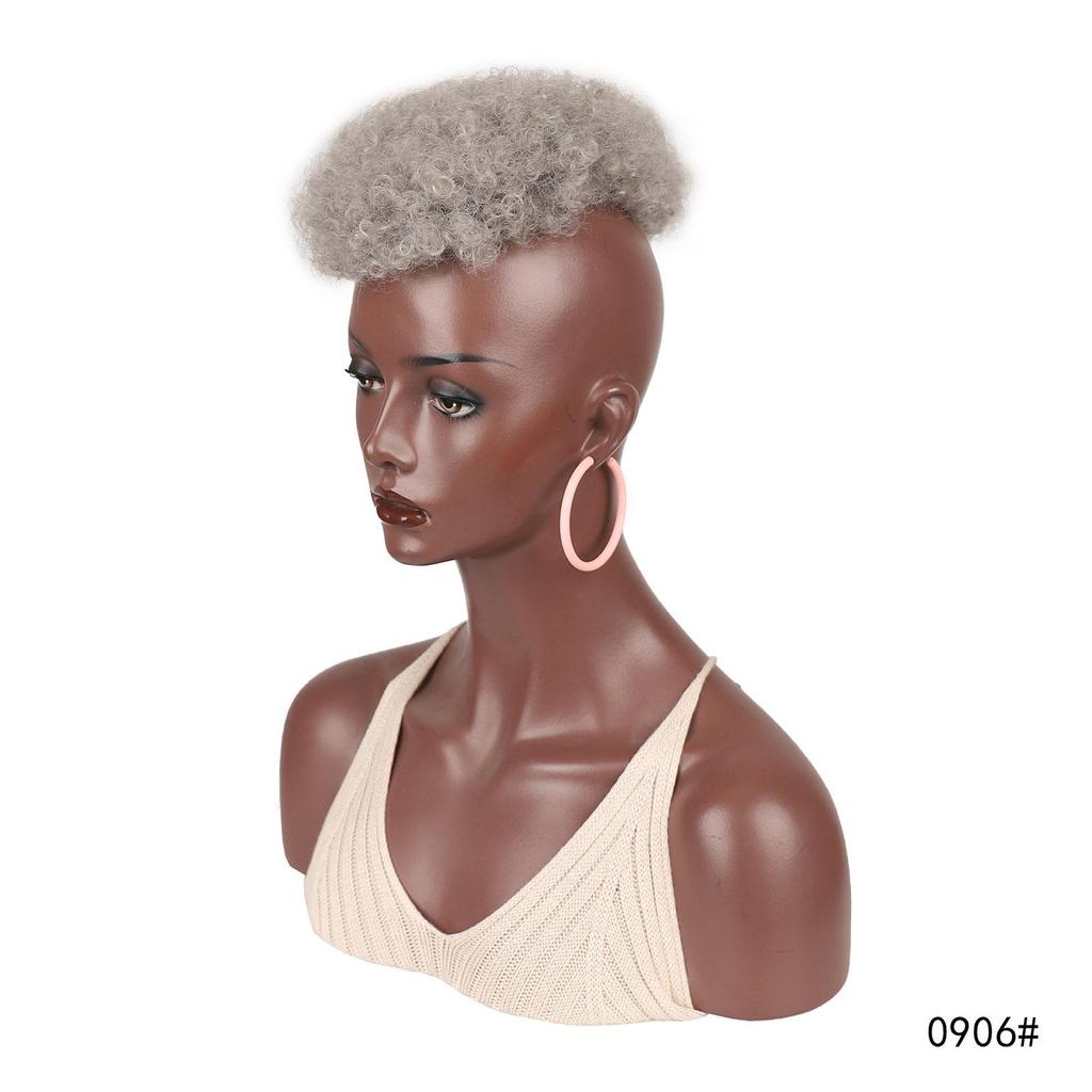 Clip In Topper Wig With 4 Clips Short Curly Black Gray For Women Hair Loss Bald Head Daily Use Synthetic Hairpiece