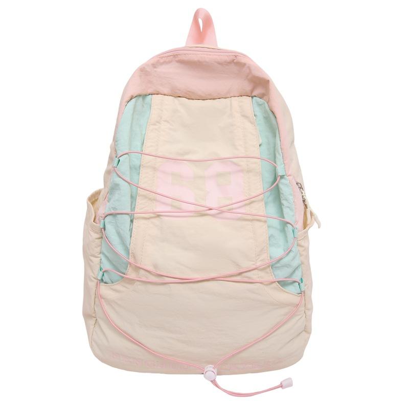 School Bag New Color Matching Pleated Sense Lightweight Outdoor Sports Soft Backpack High Value Girl Heart Travel Small Backpack