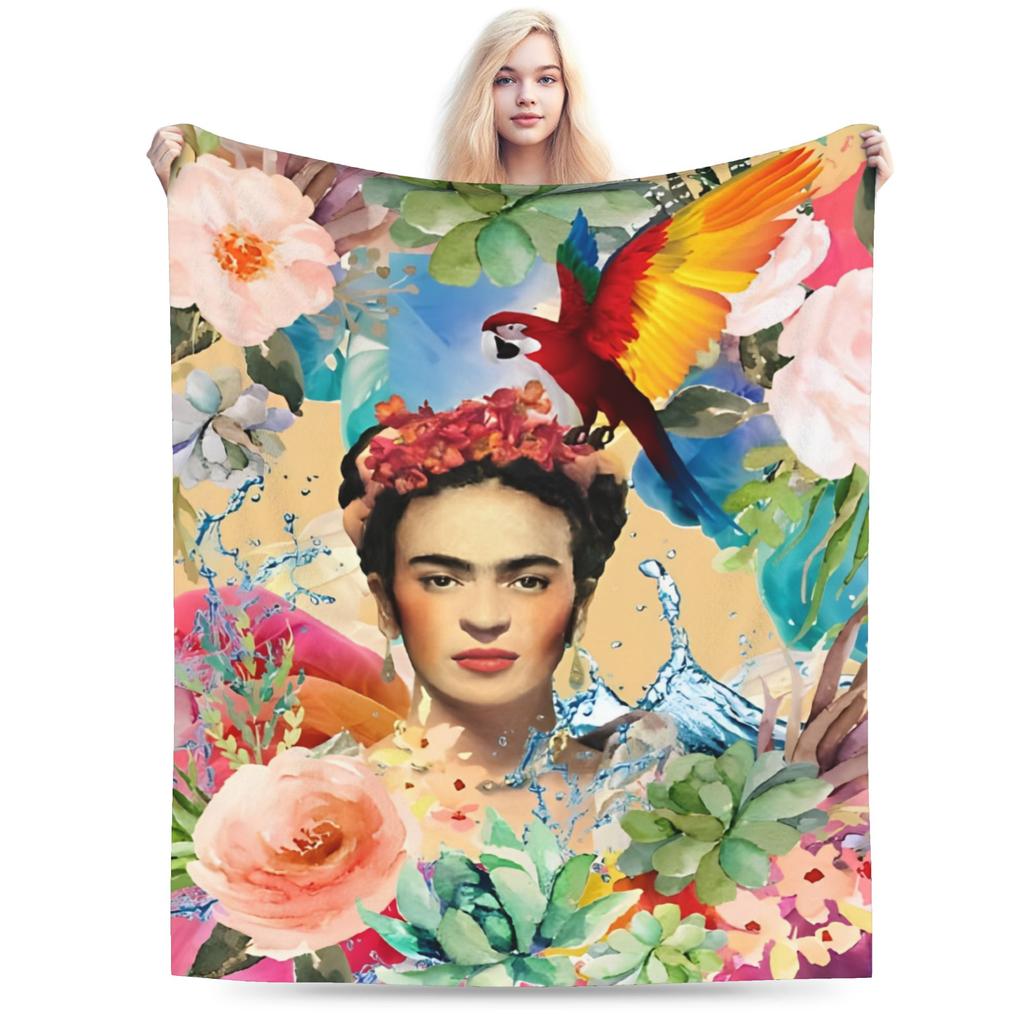 Fridaes Kahloes Merch Deky Měkký Korálový Fleece Plyšový Přehoz Pohodlná Přikrývka