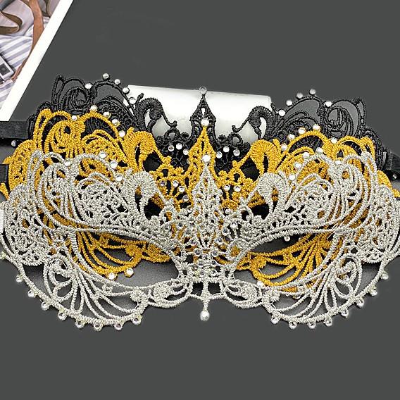 Black Rhinestone Lace Masquerade Mask - Hollow Out Half Face Sexy Female Halloween Accessory