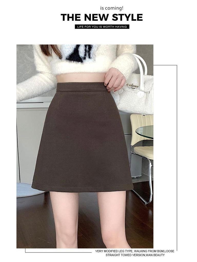 Melaleuca High-Waist Woolen A-Line Skirt: Slimming College Style for Autumn Winter 2025