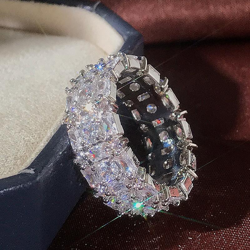 Luxury S925 Stamp Silver Color Dazzling AAA Mosaic CZ Zircon Finger Rings For Women Vintage Wedding Female Jewelry Anillos Anel