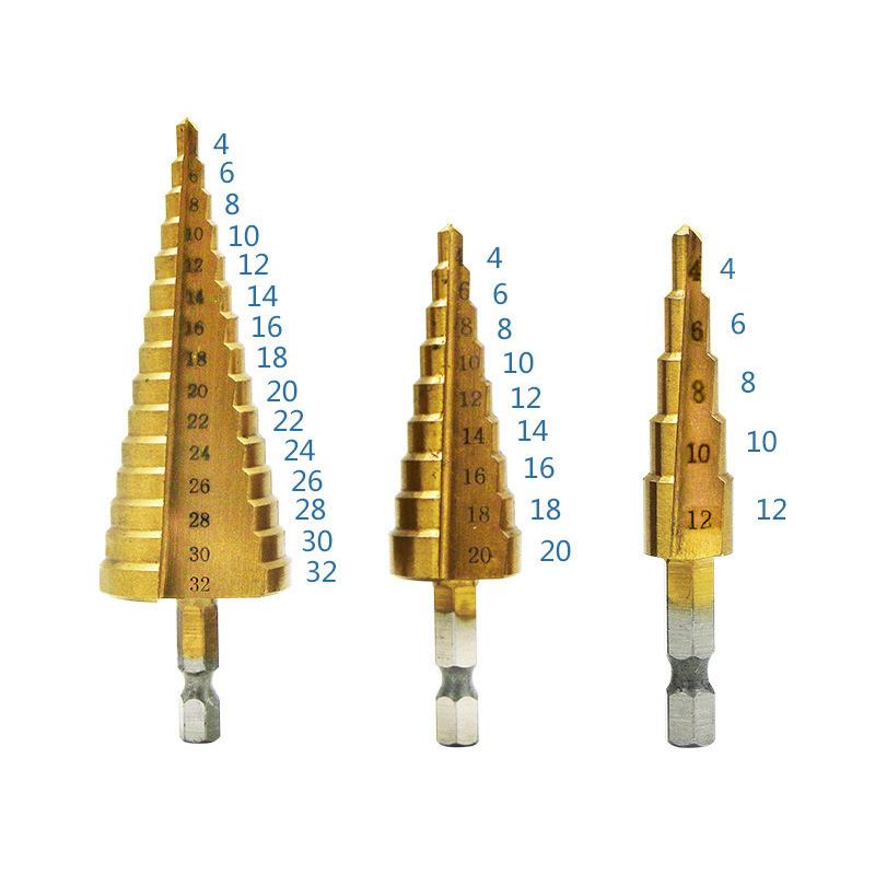 HSS TitaniumCoated Spiral Groove Step Drill Bit Or Straight Grooved Drill Bits 312 412 420 432 For Wood Metal Hole Cutter