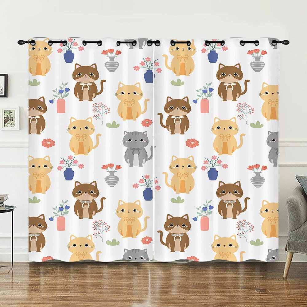 Curtain Animal Illustration Horse Cat Dog 3D Digital Printing Blackout Curtain Punching 2pcs*97cm*114cm*2