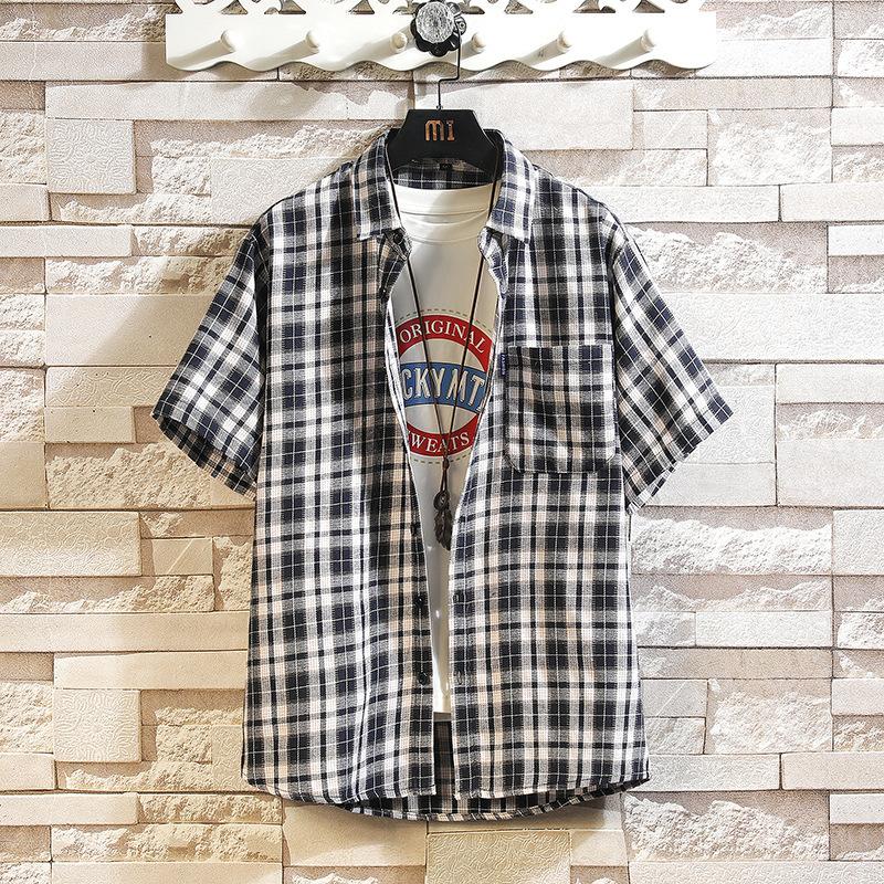 Men S Casual Loose Plaid Short Sleeve Vintage Big Size Summer Shirt M