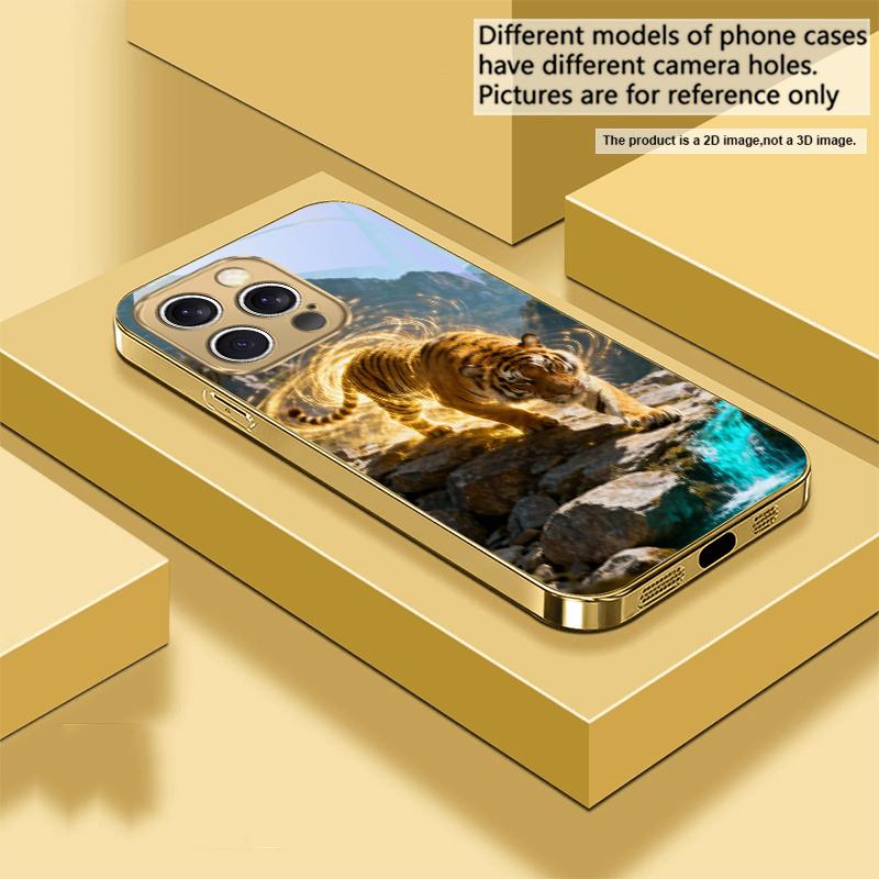 

The Golden Noble Tiger For IPhone 17Pro Max 16 17 Pro 15 Pro 14 13 Plus 12Mini 11ProMax XR 16E Air Golden glass phone case iPhone XS