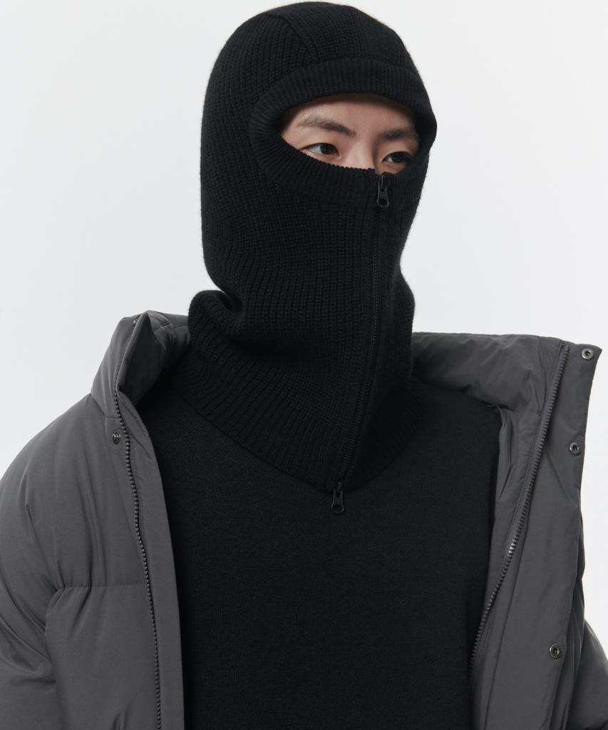 MUSINSA STANDARD Lambswool Zipper Knit Balaclava [Black]