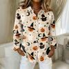 Women's Long Sleeve Button Down Shirt Casual Regular Fit Collared Top with Halloween Pumpkin Print Pattern for Seasonal Wear