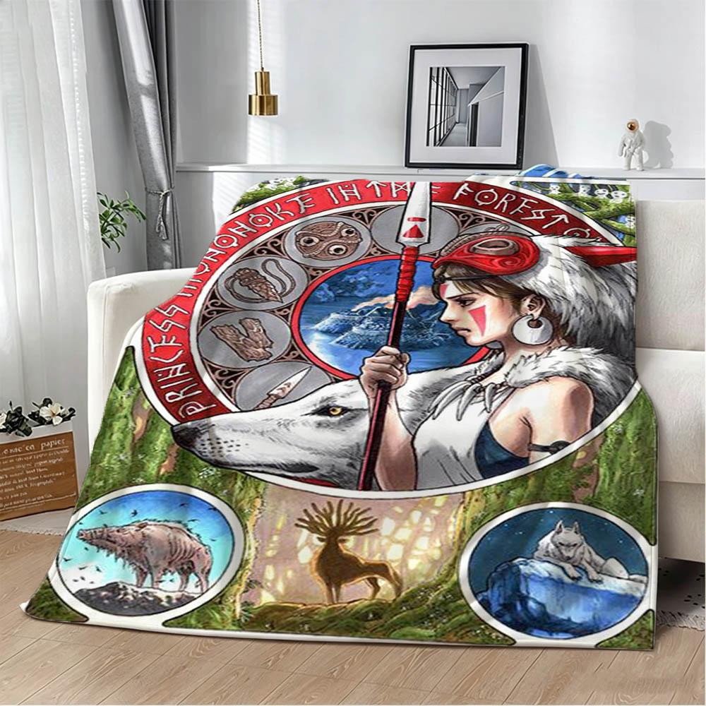 3D P-Princess Cartoon The M-MononokeE Flannel Blanket Soft Throw Blanket Art For Home Decor Bedroom Bed Sofa Picnic Kids Gifts