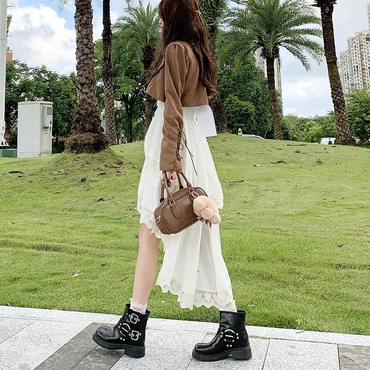 Retro Denim Metal Belt Buckle Short Boots New Women's Shoes Spring and Summer Soft Leather Middle Heel Sleeve Tide