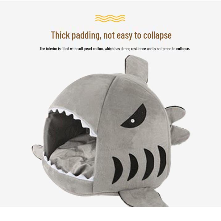 Shark-Shaped Pet Bed for Dogs, Cats, and Hamsters - Enclosed Nest for Small and Medium Pets